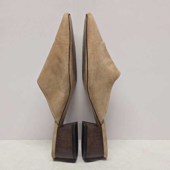Massimo Dutti Womens Sand Beige Suede Block Heeled Mules 7.5 - Picture 4 of 8
